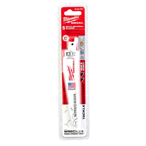 Milwaukee48005701 150mm x 8tpi Sawzall Wreck Sabre Saw Blade - 5pk
