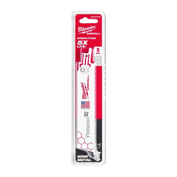 Milwaukee48005782 150mm x 14tpi Metal Torch Demolition Sawzall Blades - 5pc