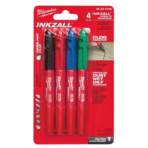 Milwaukee48223106 4 Piece Fine Point Inkzall Jobsite Marker Set