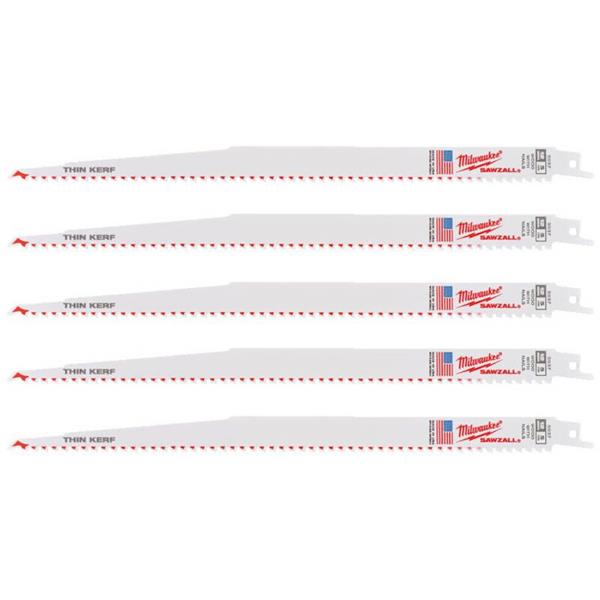 Milwaukee48475037 300mm x 5 TPI Sawzall Thin Kerf Sabre Blades (5 Pack)