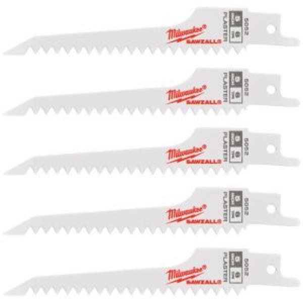 Milwaukee48475052 125mm Plaster 6tpi Recip Blades (5 Pack)