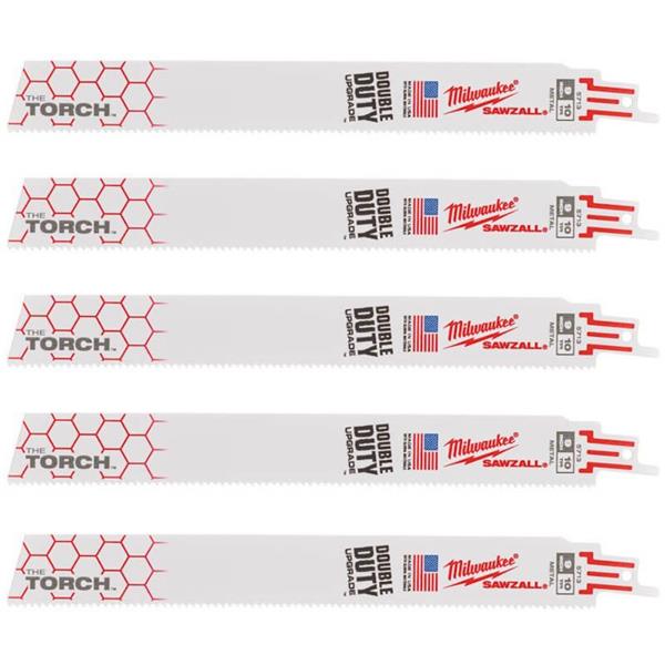 Milwaukee48475713 Heavy Duty TORCH Reciprocating Saw Blade 230mm 10 TPI (5 Pack)