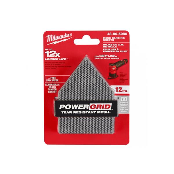 Milwaukee 48805405 Mesh Sanding Sheets Set 67 x 92 mm G80/G120/G180 for (M12 FDSS) 12 pcs