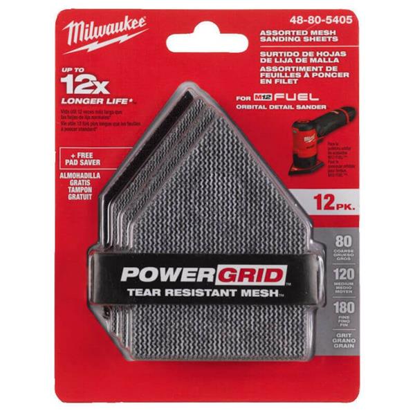 Milwaukee48805405 Mesh Sanding Sheets Set 67 x 92 mm G80/G120/G180 for (M12 FDSS) 12 pcs