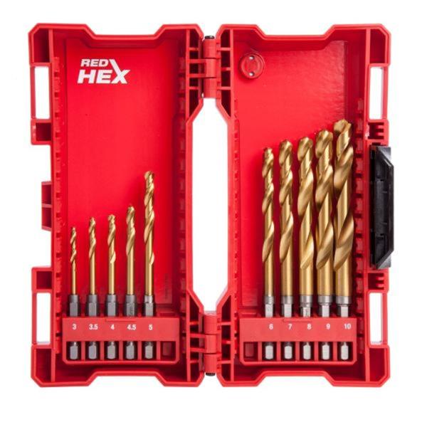 Milwaukee48894759 Shockwave 10 Piece Red Hex Drill Bit Set