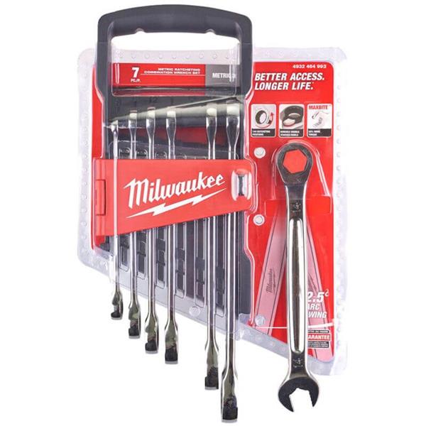 Milwaukee 7 Piece Max Bite Metric Ratcheting Combination Spanner Set