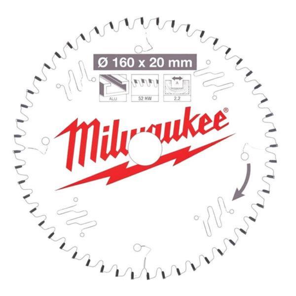 Milwaukee 4932471292 160mm x 20mm x 52 Tooth Aluminium and Plastic Cutting Circular Saw Blade