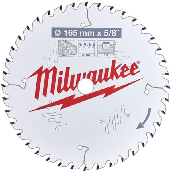 Milwaukee 4932471312 165mm x 15.87mm (5/8") x 40 Tooth Wood Cutting Circular Saw Blade