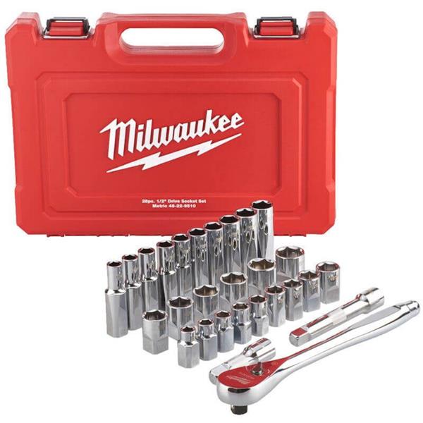 Milwaukee 4932471864 28 Piece 1/2'' Drive Metric Ratchet & Socket Set