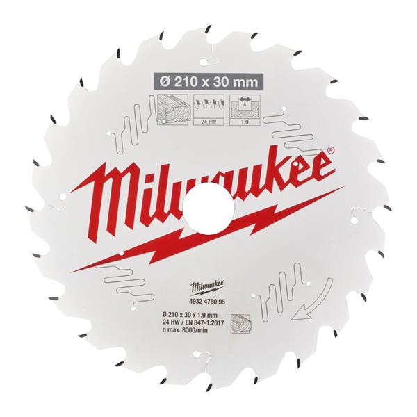 Milwaukee 4932478095 210mm x 30mm x 24T Table Saw Blade - Wood