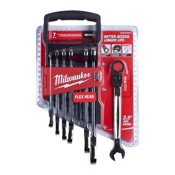 Milwaukee4932478557 Maxbite Flex Head Ratcheting Spanner 7pc Set