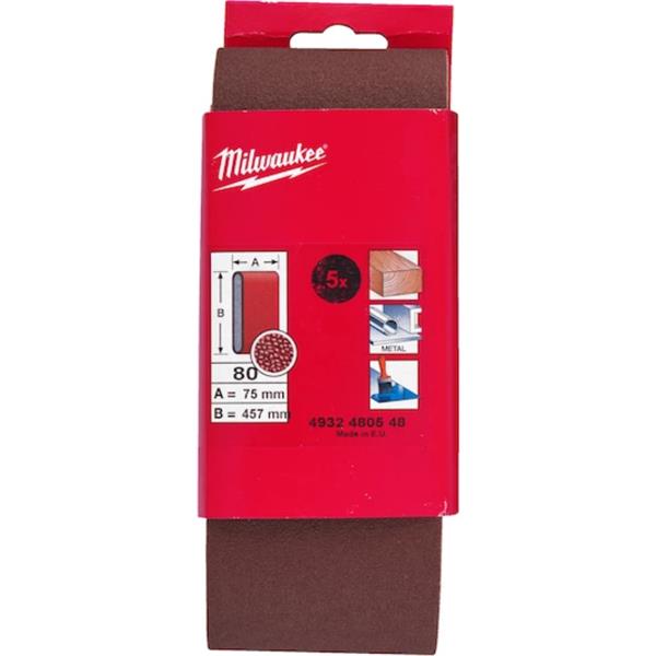 Milwaukee4932480548 75mm x 457mm G80 Sanding Belt - Pack of 5