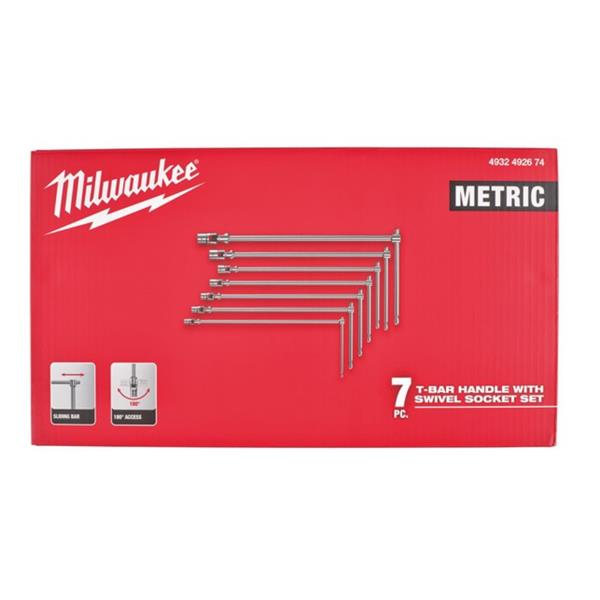 Milwaukee 4932492674 T-bar Handle With Swivel Socket Set - 7 pc