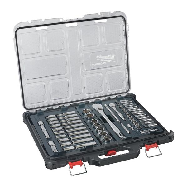 Milwaukee 4932493661 63pc 1/4" & 1/2" Ratchet & Socket Set in Packout Case