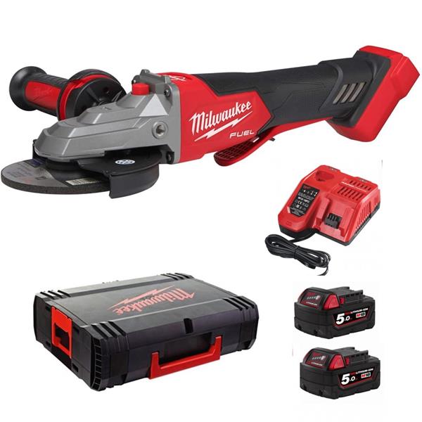 MilwaukeeM18FSAGF125XPDB-502X 18V Flathead Angle Grinder 125mm (2x5Ah)