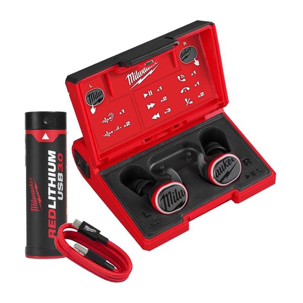 MilwaukeeL4 RLEPB-301 REDLITHIUM USB Bluetooth Jobsite Ear Buds with Hearing Protection