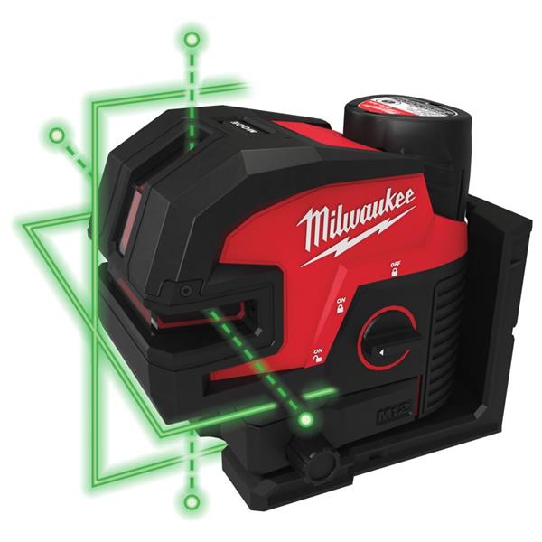 MilwaukeeM12CLL4P-301C M12 Cross Line with 4 Points Laser, 1x Track clip, 1xTarget Plate, (1x3Ah)