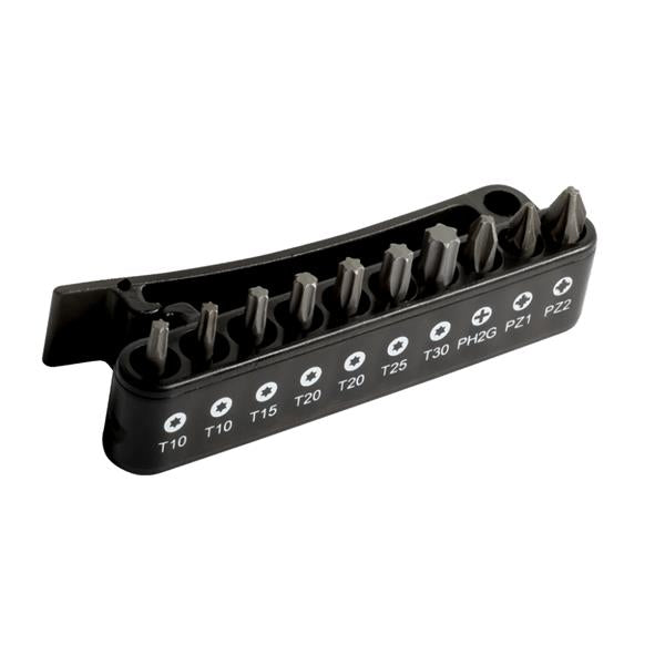 Bahco1/4" Bit Set for Phillips/Pozidriv/Torx Head Screws in a Plastic Holder with Belt Clip -10 pcs