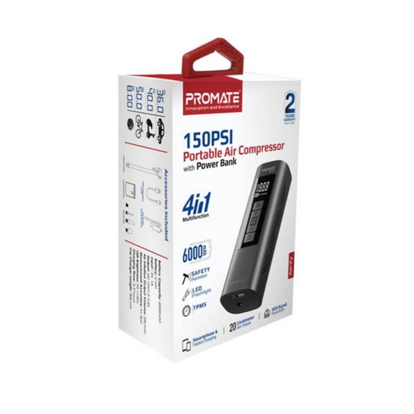 Promate4in1 150PSI Portable Air Compressor with Power Bank