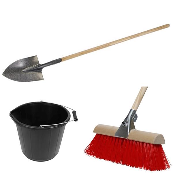 MiscBuilders Bundle: 48" Irish Builders Shovel, Yard Brush & Bucket