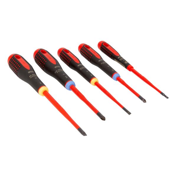 BahcoBE9882SL ERGO Slim VDE Insulated Slotted & Pozidriv Screwdriver Set 5 Piece