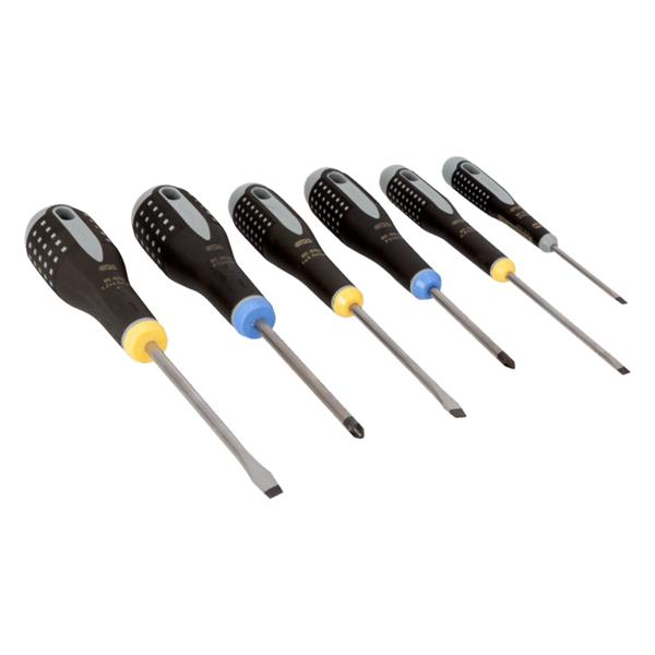 Bahco BE9882 ERGO Slotted/Pozidriv Screwdriver Set with Rubber Grip 6 Piece