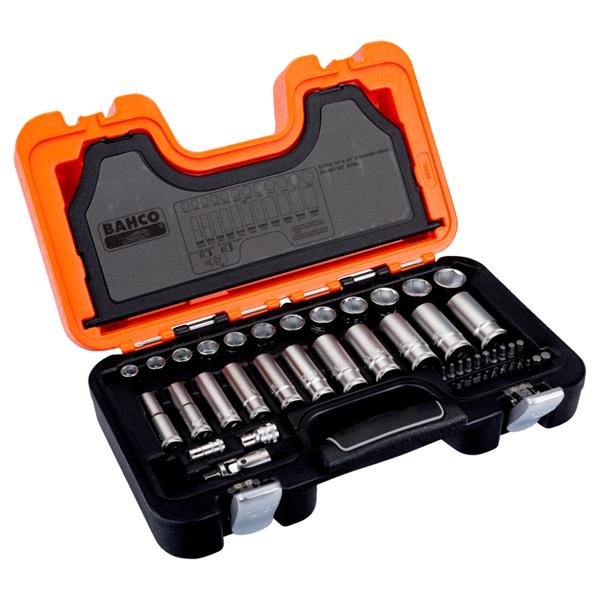 BahcoS330L 1/4" & 3/8" Drive Deep Socket Set Metric Hex Profile and Ratchet
