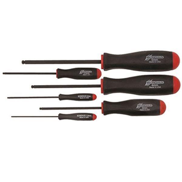 BondhusBSX6 Ball Driver Hex Screwdriver 6pcs Metric Set 1.5mm-5mm