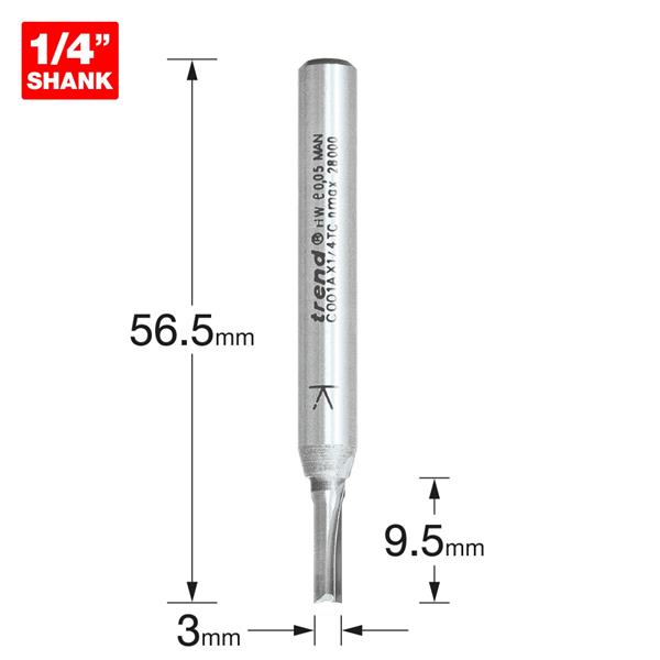 TrendTwo Flute Cutter 3mm diameter C001AX1/4TC