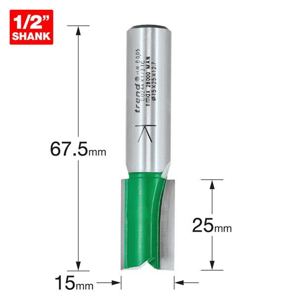TrendTwo Flute Cutter 15mm diameter C024AX1/2TC