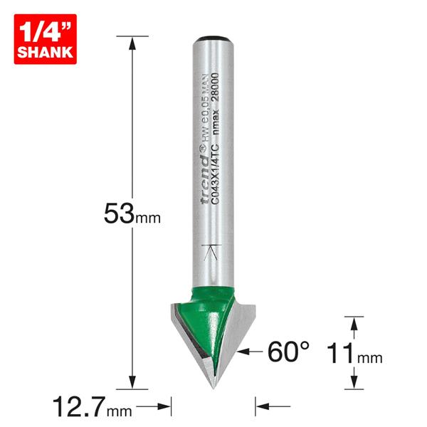 TrendChamfer V groove Cutter angle=60 degrees C043X1/4TC