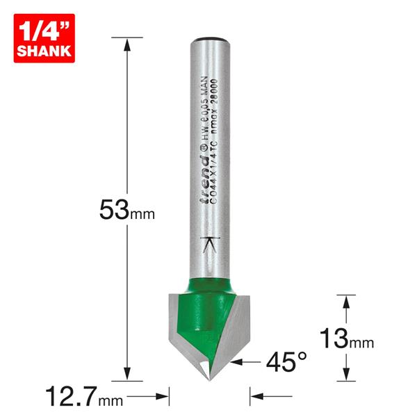 TrendChamfer V groove Cutter angle=45 degrees C044X1/4TC