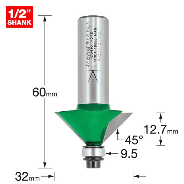 TrendSelf guided chamfer angle=45 degrees x 12.7mm Cut C049X1/2TC
