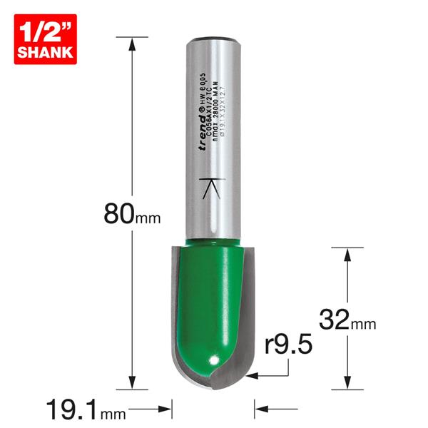 TrendRadius 9.5mm radius x 32mm cut x 80mm C056AX1/2TC