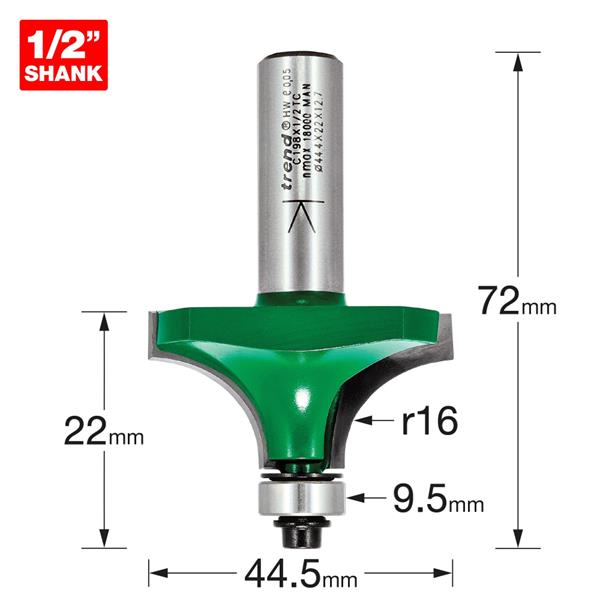 TrendBearing guided round over ovolo 16mm radius C198X1/2TC