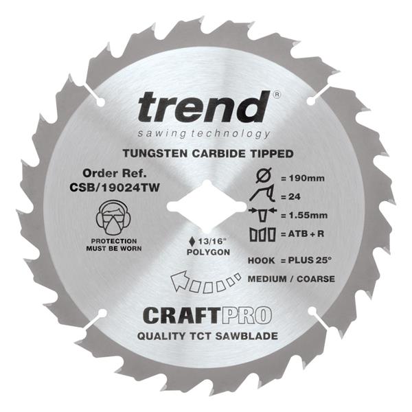 TrendCraft sawblade 190mm x 24 teeth x 5/8 thin Wormdrive CSB/19024TW
