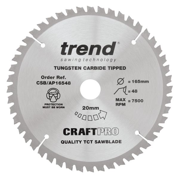 TrendCraft saw blade 165mm x 48 teeth x 20 aluminium and plastic CSB/AP16548