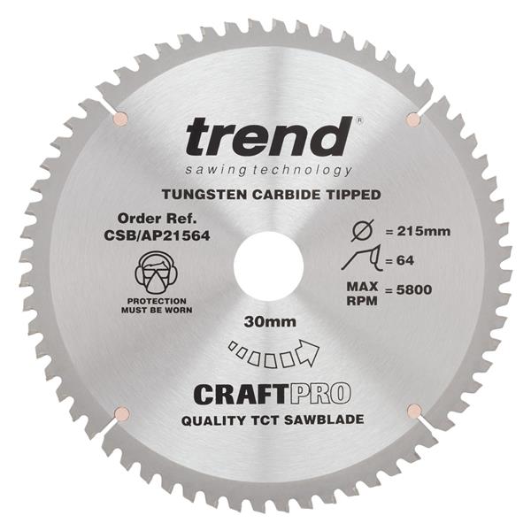 TrendCraft saw blade 215mm x 64 teeth x 30mm aluminium and plastic CSB/AP21564