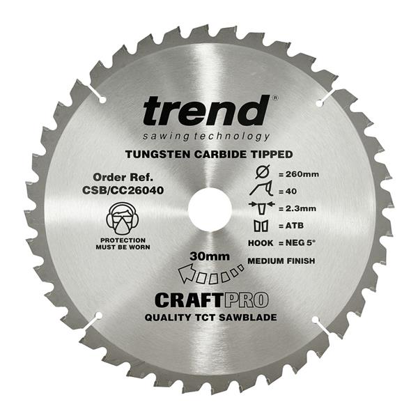 TrendCraft saw blade crosscut 260mm x 40 teeth x 30mm CSB/CC26040