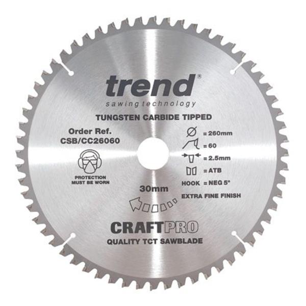 TrendCraft saw blade crosscut 260mm x 60 teeth x 30mm CSB/CC26060