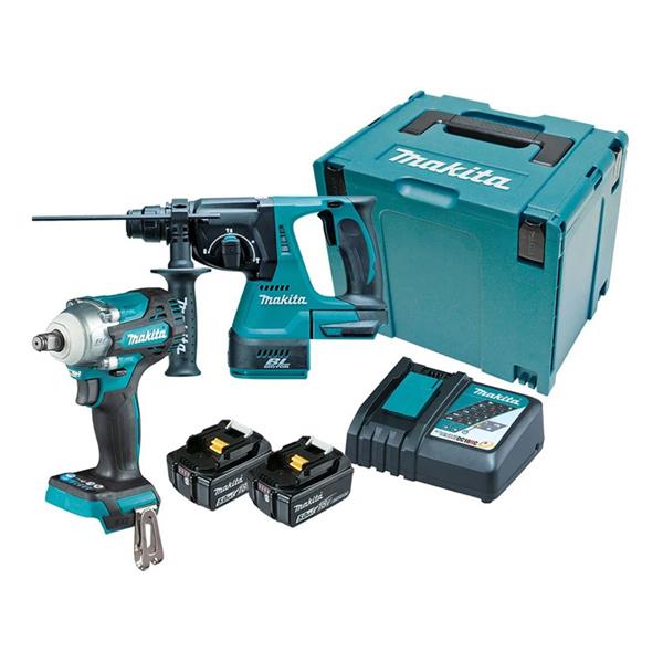 MakitaDLX2372TJ 18V LXT Twin Kit DTW300Z Impact Wrench & DHR242Z SDS+ Hammer (2x5.0Ah)