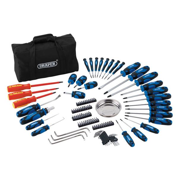 Draper100 Piece Screwdriver and Bit Set with Soft Storage Bag, Blue 03989