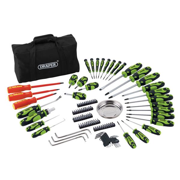 Draper100 Piece Screwdriver and Bit Set with Soft Storage Bag, Green 03991