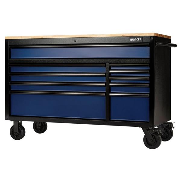 DraperBUNKER Workbench Roller Tool Cabinet, 10 Drawer, 56", Blue (08237)
