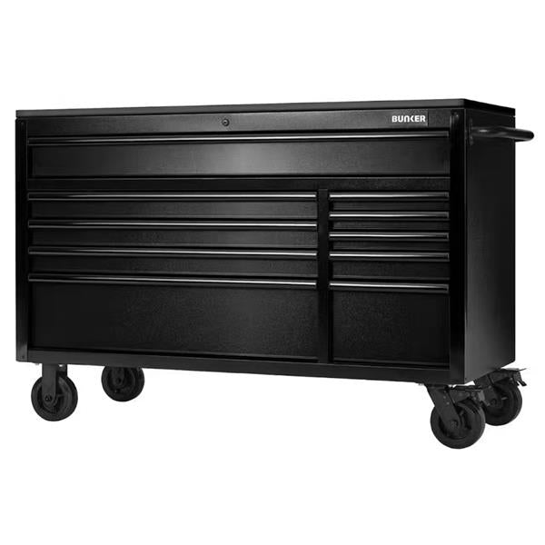 DraperBUNKER 10 Drawer W/Bench Roller Cabinet-Black S/Steel Worktop 56" (28077)