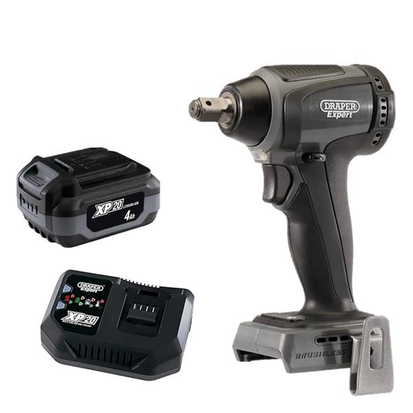 DraperXP20 20V 1/2" 300NM Brushless Impact Wrench (1x4Ah & Fast Charger)