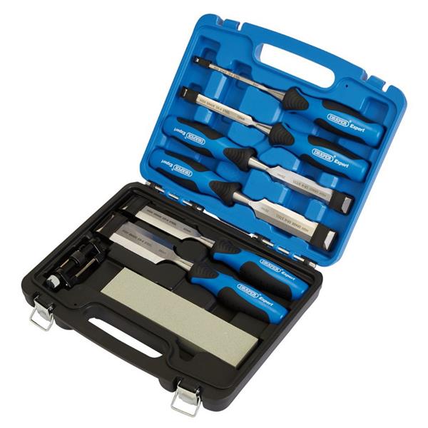 DraperExpert 8 Piece Soft Grip Wood Chisel & Sharpening Kit 88605