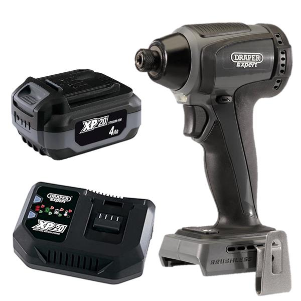 DraperXP20 20V 1/4" 200NM Brushless Impact Driver (1x4Ah & Fast Charger)