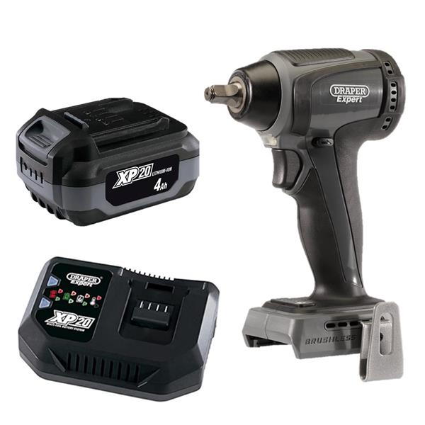 DraperXP20 20V 3/8" 250NM Brushless Impact Wrench (1x4Ah & Fast Charger)