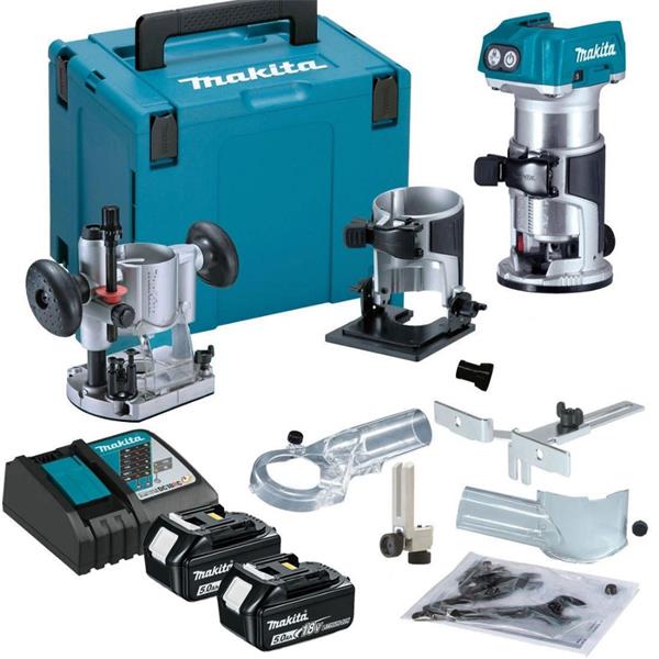 MakitaDRT50RTJX2 18V Brushless Router with Plunge Base, Trim Base & Tilt Base (2x5Ah)